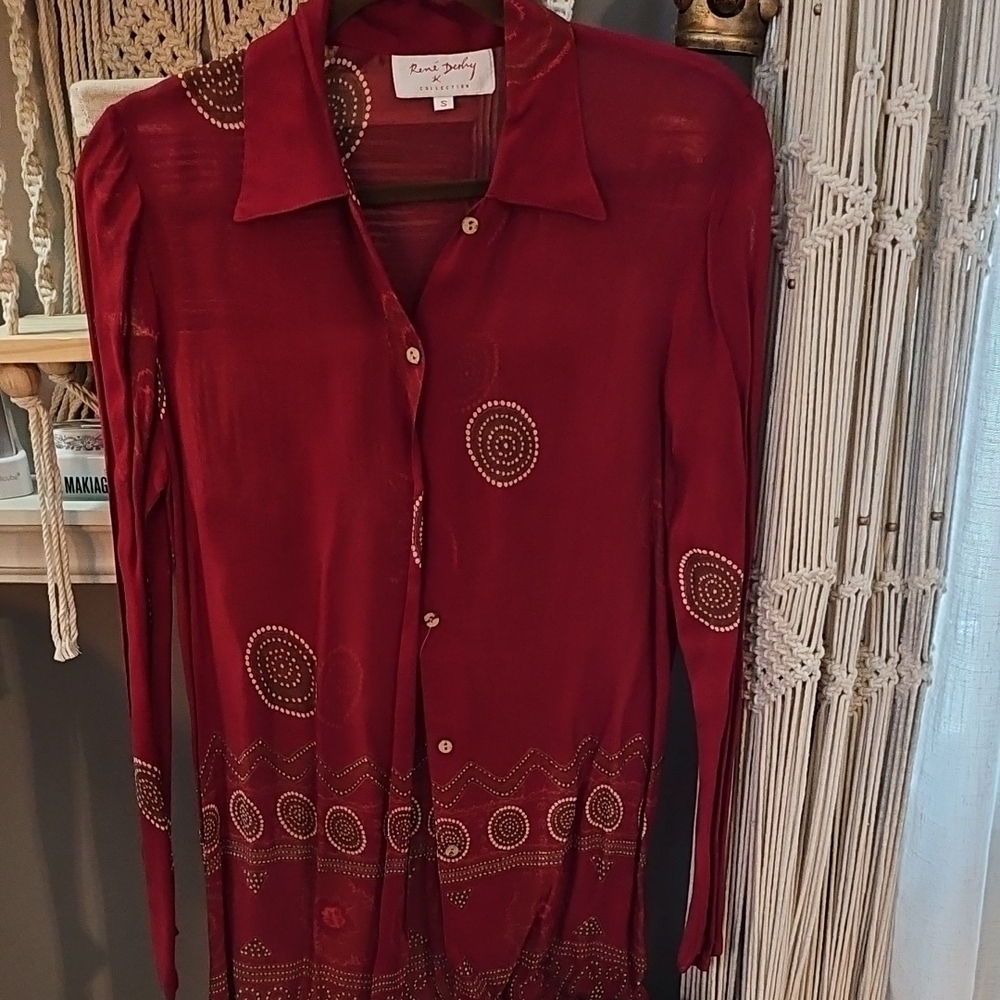 Rene Derhy Red Button-Up Shirt with Circular Patterns